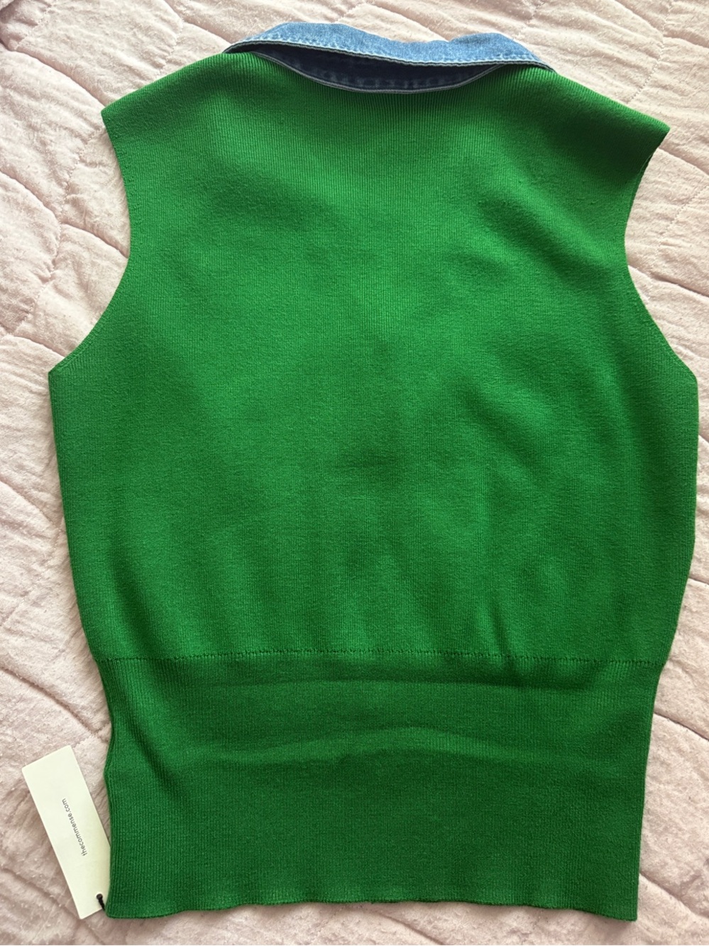 Denim Collar Metal Button Sleeveless Knit Vest Green size Medium/Women - Picture 2 of 6